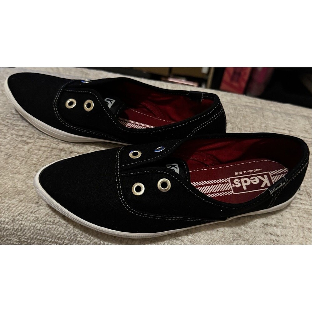 EUC Keds Champion Point Low Canvas Eyelet Laceless Womens Black Sneakers 6.5
